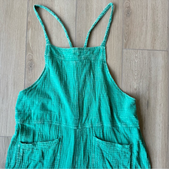 Easel Here I Am Mineral Washed Green Cotton Wide Leg Jumpsuit Boho L - Picture 8 of 16